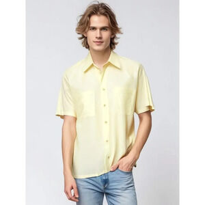 Vintage Royal Knight Men's Short Sleeve Button Down Shirt Yellow Size 17‎